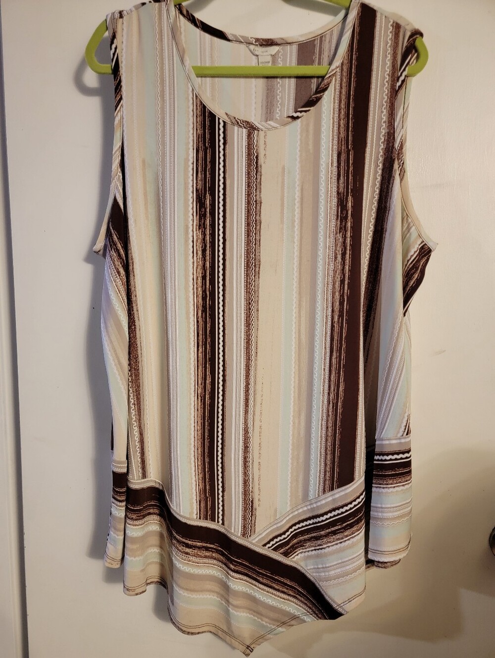 Cato Sleeveless Striped Tunic Top - Brown & Cream & Baby Blue